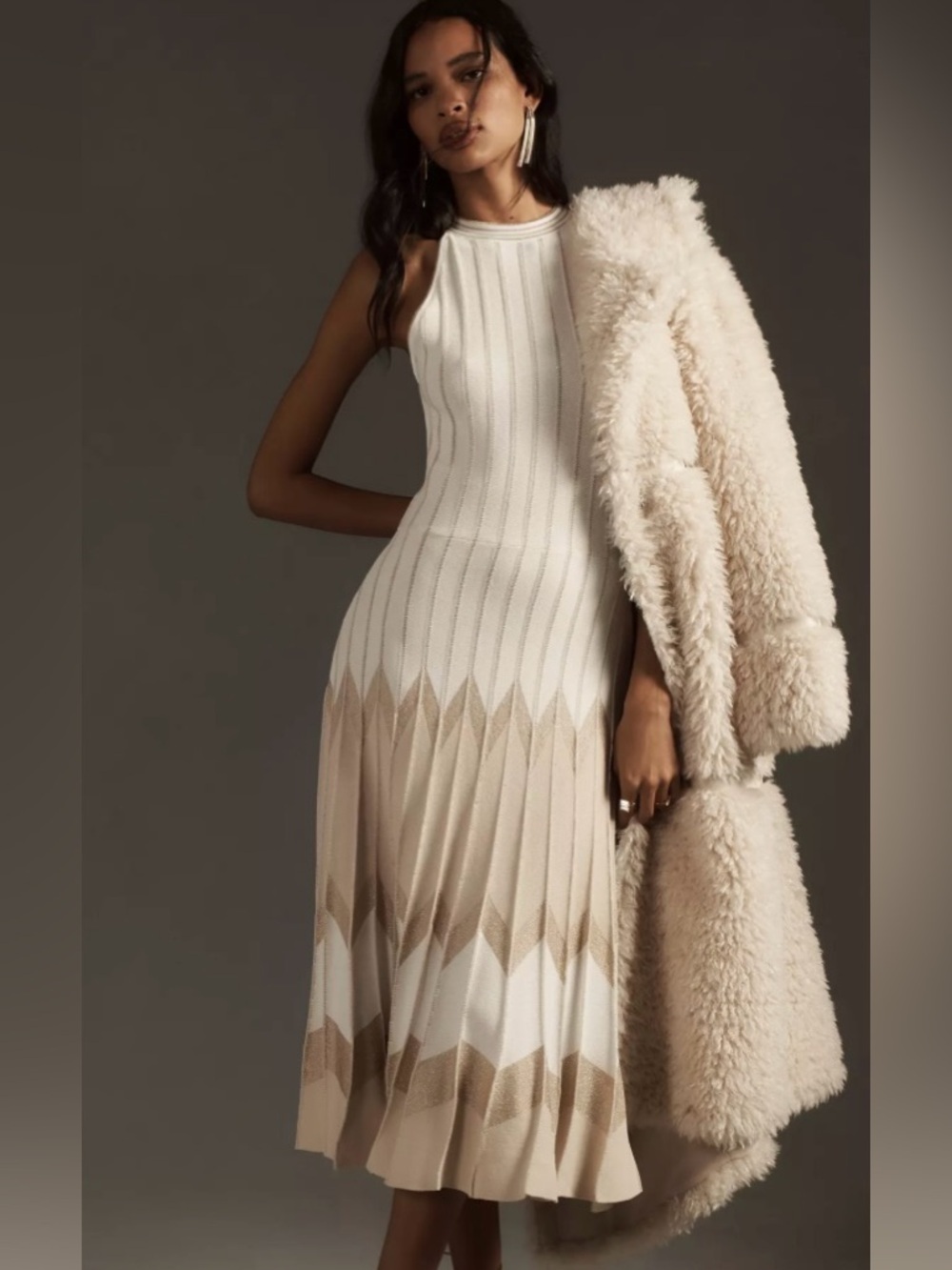 Anthropologie Pleated Drop Waist Knit Midi Dress - Size XS